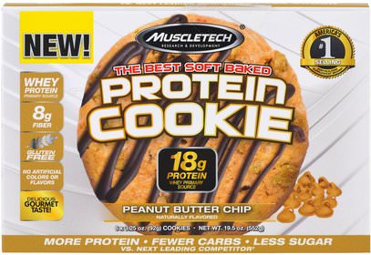 Muscletech, The Best Soft Baked Protein Cookie, Peanut Butter Chip, 6 Cookies, 3.25 oz (92 g) Each ,رياضات