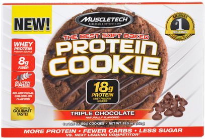 Muscletech, The Best Soft Baked Protein Cookie, Triple Chocolate, 6 Cookies, 3.25 oz (92 g) Each ,رياضات