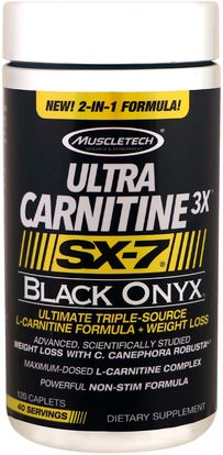 Muscletech, Ultra Carnitine 3X, SX-7, Black Onyx, 120 Caplets ,المكملات الغذائية، والأحماض الأمينية، والرياضة، ل كارنيتين