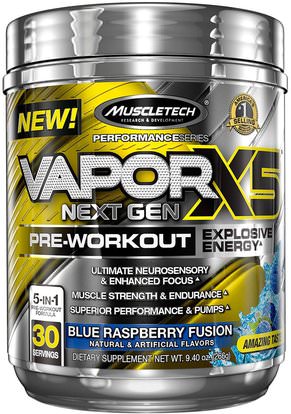 Muscletech, VaporX5 Next Gen, Pre-Workout, Blue Raspberry Fusion, 9.40 oz (266 g) ,المكملات الغذائية، بروتين مصل اللبن، والرياضة