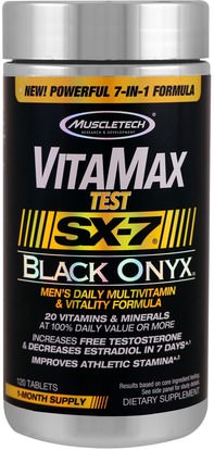 Muscletech, Vitamax Test, SX-7, Black Onyx, 120 Tablets ,وفقدان الوزن، والنظام الغذائي، والرياضة