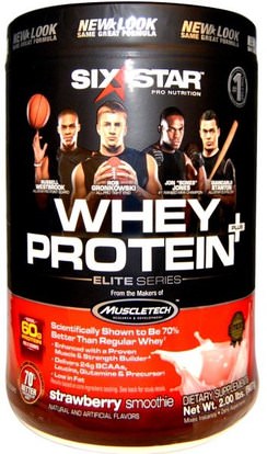 Six Star, Whey Protein Plus, Elite Series, Strawberry Smoothie, 2.00 lbs (907 g) ,المكملات الغذائية، بروتين مصل اللبن، والرياضة