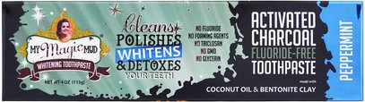 My Magic Mud, Activated Charcoal, Fluoride-Free Whitening Toothpaste, Peppermint, 4 oz (113 g) ,حمام، الجمال، شفهي، الأسنان، تهتم، معجون أسنان