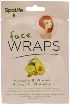 My Spa Life, Face Wraps, Avocado & Vitamin E, 1 Facial Wrap ,الجمال، أقنعة الوجه، أقنعة ورقة