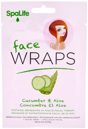 My Spa Life, Face Wraps, Cucumber & Aloe, 1 Facial Wrap ,الجمال، أقنعة الوجه، أقنعة الورقة، العناية بالوجه