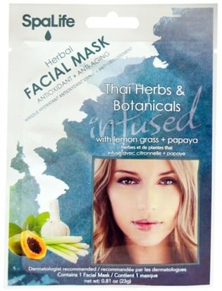 My Spa Life, Herbal Facial Mask,Thai Herbs & Botanicals, With Lemon Grass + Papaya, 1 Facial Mask ,الجمال، أقنعة الوجه، أقنعة ورقة، العناية بالوجه، نوع البشرة مكافحة الشيخوخة الجلد