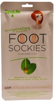 My Spa Life, Invigorating Foot Sockies, Spearmint & Tea Tree Oil, 1 Pair Foot Masks, 0.89 oz (25 g) ,حمام، الجمال، قدم قدم الرعاية