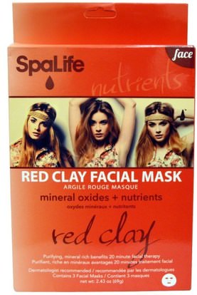 My Spa Life, Red Clay Facial Mask, Face, 3 Facial Masks, 2.43 oz (69 g) ,الجمال، أقنعة الوجه، أقنعة ورقة، أقنعة الطين
