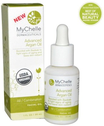 MyChelle Dermaceuticals, Advanced Argan Oil, All / Combination Facial Oil, 1 fl oz (30 ml) ,حمام، الجمال، أرجان، تجميل الوجه، كير
