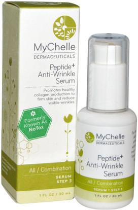 MyChelle Dermaceuticals, Peptide + Anti-Wrinkle Serum, All / Combination, Serum Step 3, 1 fl oz (30 ml) ,حمام، الجمال، أرجان، حمض الهيالورونيك الجلد