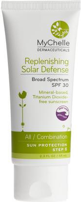 MyChelle Dermaceuticals, Replenishing Solar Defense, SPF 30, Step 6, 2.3 fl oz (68 ml) ,حمام، الجمال، واقية من الشمس، سف 30-45، العناية بالوجه، والجلد