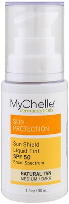 MyChelle Dermaceuticals, Sun Shield Liquid Tint, SPF 50, Natural Tan, 1 fl oz (30 ml) ,الجمال، العناية بالوجه، سف العناية بالوجه