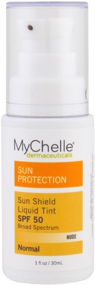 MyChelle Dermaceuticals, Sun Shield Liquid Tint SPF 50, Normal, Nude, 1 fl oz (30 ml) ,حمام، الجمال، واقية من الشمس، سف 50-75، العناية بالوجه، سف العناية بالوجه