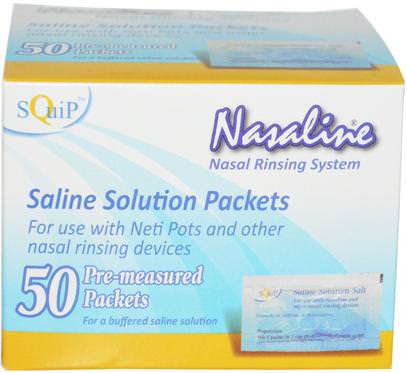 Nasaline, Squip, Saline Solution Salt, 50 Pre-Measured Packets ,والصحة الأنفية، وغسل الأنف