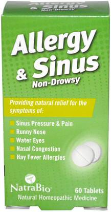 NatraBio, Allergy & Sinus, Non-Drowsy, 60 Tablets ,والمكملات الغذائية، المثلية، والحساسية، والحساسية