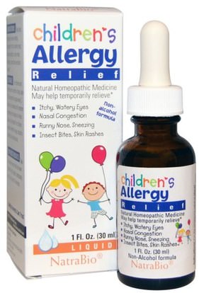 NatraBio, Childrens Allergy Relief, Non-Alcohol Formula, Liquid, 1 fl oz (30 ml) ,المكملات الغذائية، المثلية، صحة الأطفال