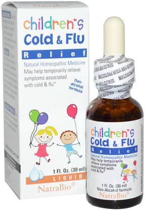 NatraBio, Childrens Cold & Flu Relief, 1 fl oz (30 ml) ,المكملات الغذائية، المثلية، الانفلونزا الباردة والفيروسية، البرد والانفلونزا