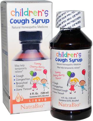 NatraBio, Childrens Cough Syrup, Yummy Cherry-Berry Flavor, 4 fl oz (120 ml) ,صحة الأطفال، والسعال انفلونزا البرد
