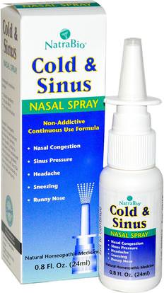 NatraBio, Cold & Sinus, Nasal Spray, 0.8 fl oz (24 ml) ,الصحة، صحة الأنف، بخاخ الأنف، الانفلونزا الباردة والفيروسية، البرد والانفلونزا