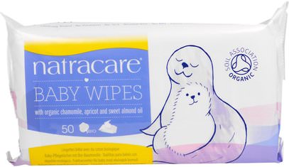 Natracare, Baby Wipes with Organic Chamomile, Apricot and Sweet Almond Oil, 50 Wipes ,صحة الطفل، حفاضات، مناديل الطفل