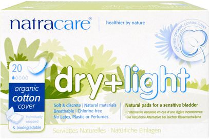 Natracare, Dry + Light, Organic Cotton Cover, 20 Individually Wrapped Pads ,الصحة، نساء، المرأة
