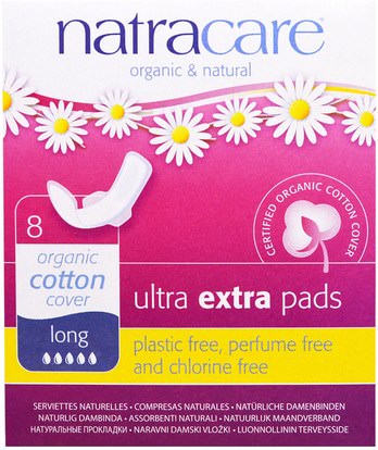 Natracare, Organic & Natural Ultra Extra Pads, Long, 8 Pads ,حمام، الجمال، المرأة، ناتراكار، الترابط، بادس