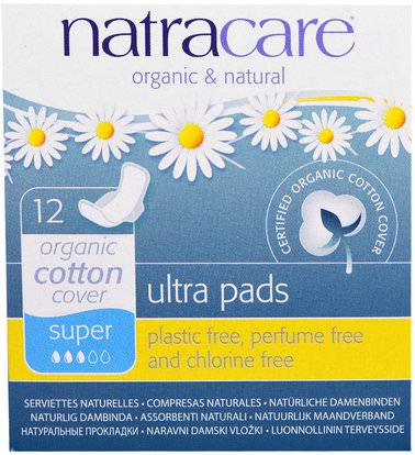 Natracare, Ultra Pads, Organic Cotton Cover, Super, 12 Pads ,الصحة، نساء، المرأة