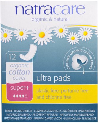 Natracare, Ultra Pads, Organic Cotton Cover, Super+, 12 Pads ,الصحة، المرأة