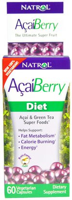Natrol, AcaiBerry Diet, Acai & Green Tea Super Foods, 60 Veggie Caps ,والمكملات الغذائية، مقتطفات الفاكهة، سوبر الفواكه، كبسولات أكاي سوفتغيلس، وفقدان الوزن، والنظام الغذائي