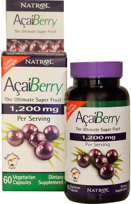Natrol, AcaiBerry, The Ultimate Super Fruit, Extra Strength, 1,200 mg, 60 Veggie Caps ,المكملات الغذائية، مضادات الأكسدة، مقتطفات الفاكهة، الفواكه السوبر، كبسولات أكاي سوفتغيلس