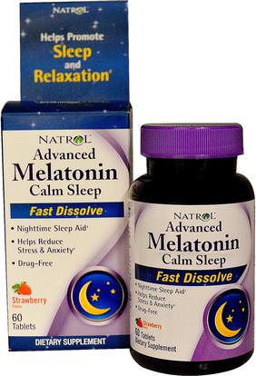 Natrol, Advanced Melatonin Calm Sleep, Fast Dissolve, Strawberry Flavor, 60 Tablets ,المكملات الغذائية، الميلاتونين العادية، والصحة