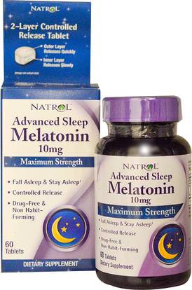 Natrol, Advanced Sleep Melatonin, 10 mg, 60 Tablets ,والمكملات الغذائية، والنوم، الميلاتونين