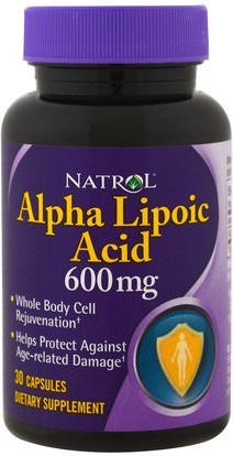 Natrol, Alpha Lipoic Acid, 600 mg, 30 Capsules ,والمكملات الغذائية، ومضادات الأكسدة، حمض الليبويك ألفا، ألفا حمض ليبويك 600 ملغ