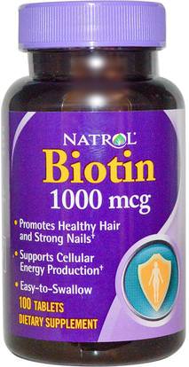 Natrol, Biotin, 1000 mcg, 100 Tablets ,الفيتامينات، فيتامين ب، البيوتين