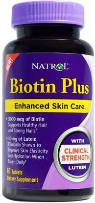 Natrol, Biotin Plus with Lutein, 60 Tablets ,الفيتامينات، فيتامين ب، البيوتين
