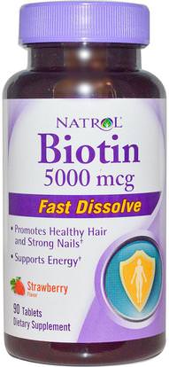 Natrol, Biotin, Strawberry Flavor, 5000 mcg, 90 Tablets ,الفيتامينات، البيوتين
