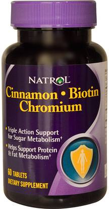 Natrol, Cinnamon Biotin Chromium, 60 Tablets ,الأعشاب، استخراج القرفة، المعادن، بيكولينات الكروم