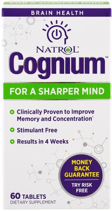 Natrol, Cognium, 60 Tablets ,الصحة، اضطراب نقص الانتباه، إضافة، أدهد، الدماغ، الذاكرة