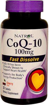 Natrol, CoQ-10, Fast Dissolve, Cherry Flavor, 100 mg, 30 Tablets ,المكملات الغذائية، أنزيم q10