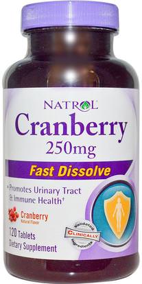 Natrol, Cranberry, Fast Dissolve, 250 mg, 120 Tablets ,الأعشاب، التوت البري