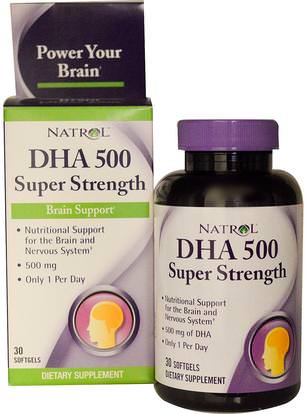 Natrol, DHA 500, Super Strength, Brain Support, 500 mg, 30 Softgels ,المكملات الغذائية، إيفا أوميجا 3 6 9 (إيبا دا)، دا، فيش أويل
