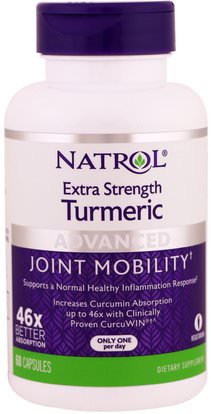 Natrol, Extra Strength Turmeric, 60 Capsules ,المكملات الغذائية، مضادات الأكسدة، الكركمين، الكركم