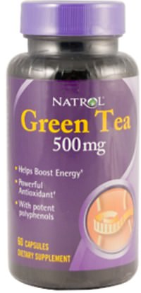 Natrol, Green Tea, 500 mg, 60 Capsules ,المكملات الغذائية، مضادات الأكسدة، الشاي الأخضر