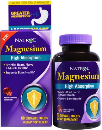 Natrol, High Absorption Magnesium, Natural Cranberry Apple Flavor, 60 Chewable Tablets ,المكملات الغذائية، المعادن، المغنيسيوم
