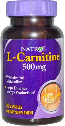 Natrol, L-Carnitine, 500 mg, 30 Capsules ,المكملات الغذائية، والأحماض الأمينية، ل كارنيتين
