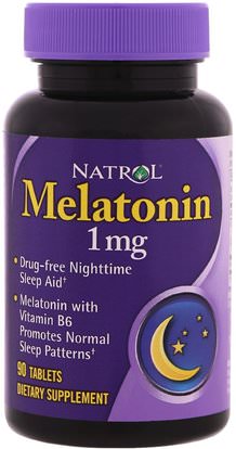 Natrol, Melatonin, 1 mg, 90 Tablets ,والمكملات الغذائية، والنوم