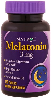 Natrol, Melatonin, 3 mg, 120 Tablets ,والمكملات الغذائية، والنوم
