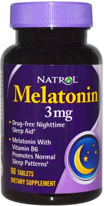 Natrol, Melatonin, 3 mg, 60 Tablets ,والمكملات الغذائية، والنوم، الميلاتونين