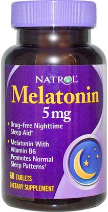 Natrol, Melatonin, 5 mg, 60 Tablets ,المكملات الغذائية، الميلاتونين 5 ملغ