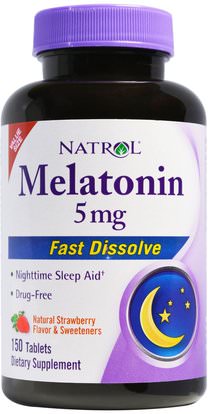 Natrol, Melatonin, Fast Dissolve, Strawberry, 5 mg, 150 Tablets ,المكملات الغذائية، الميلاتونين 5 ملغ